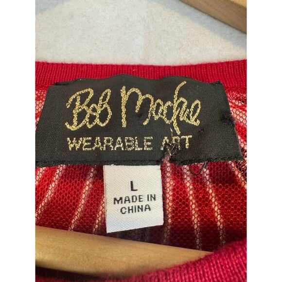 Bob Mackie Womens Cardigan Sweater Size L Red Beaded Art To Wear - Picture 4 of 5